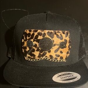 Yupoong Black Snapback with Leopard Print Accent